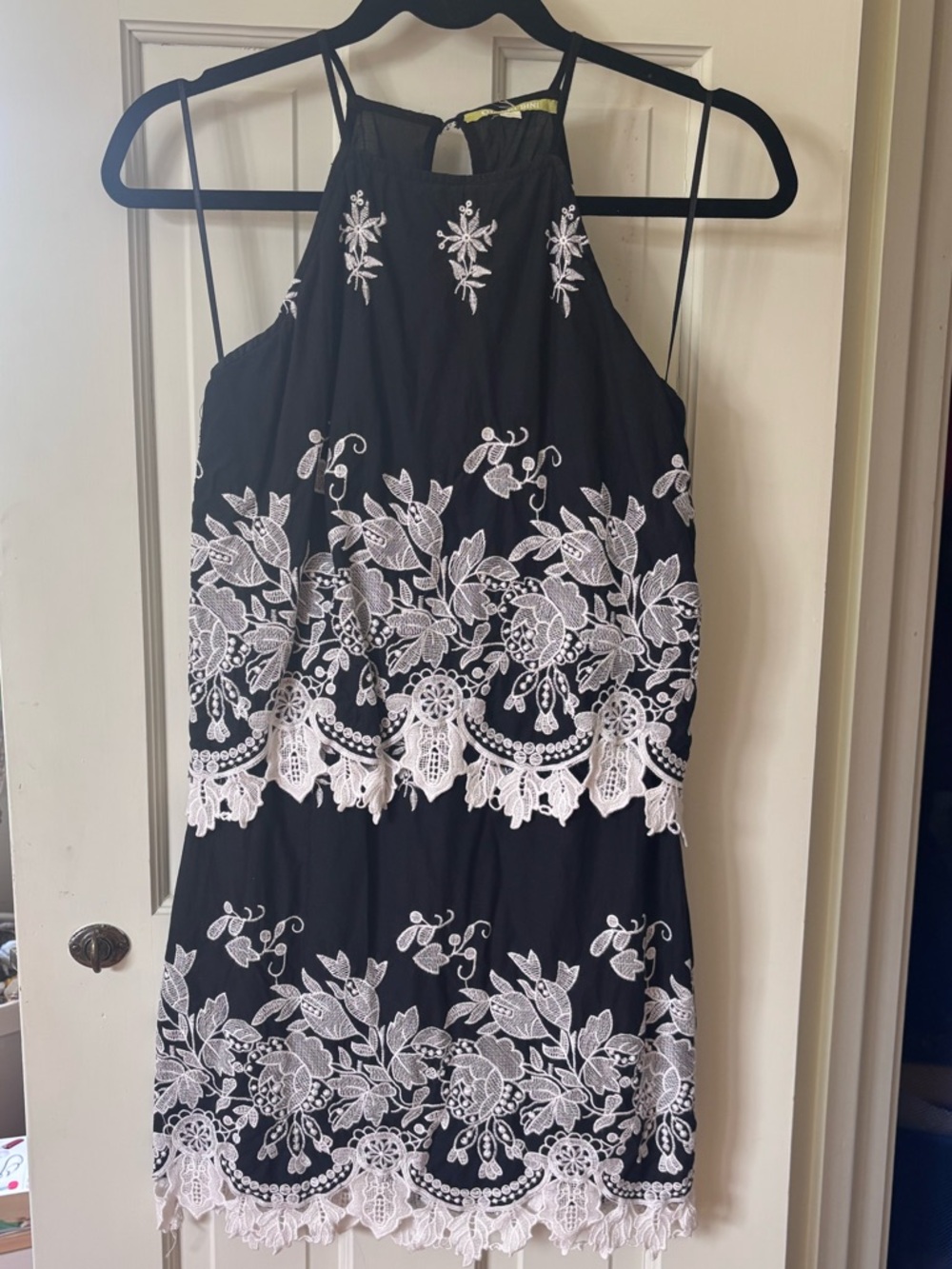 Gianni Bini Black Mini Dress with White Floral Lace